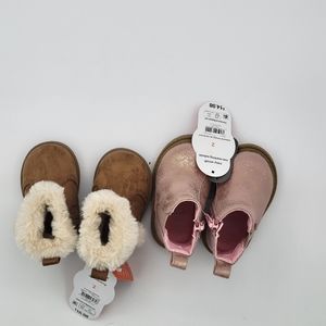 2 Wonder Nation Toddler Girl Pink Chelsea/ Brown Faux Shearling Boot sz 2